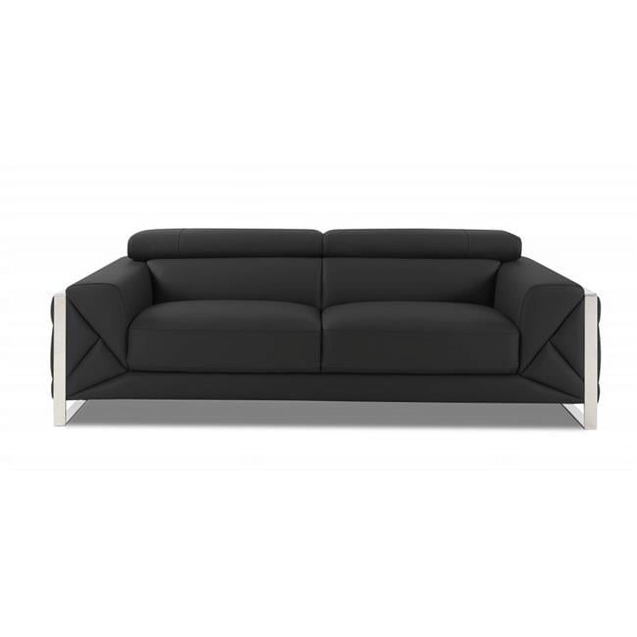 89" Dark Gray Genuine Leather Sleeper Sofa with Track Arms