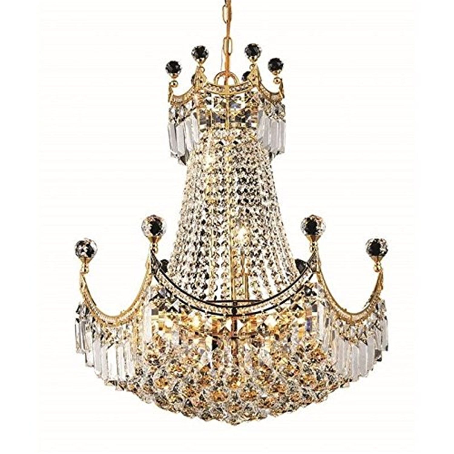 Corona 9-Light Gold Finish Empire-Style Chandelier with Royal Cut Clear Crystals