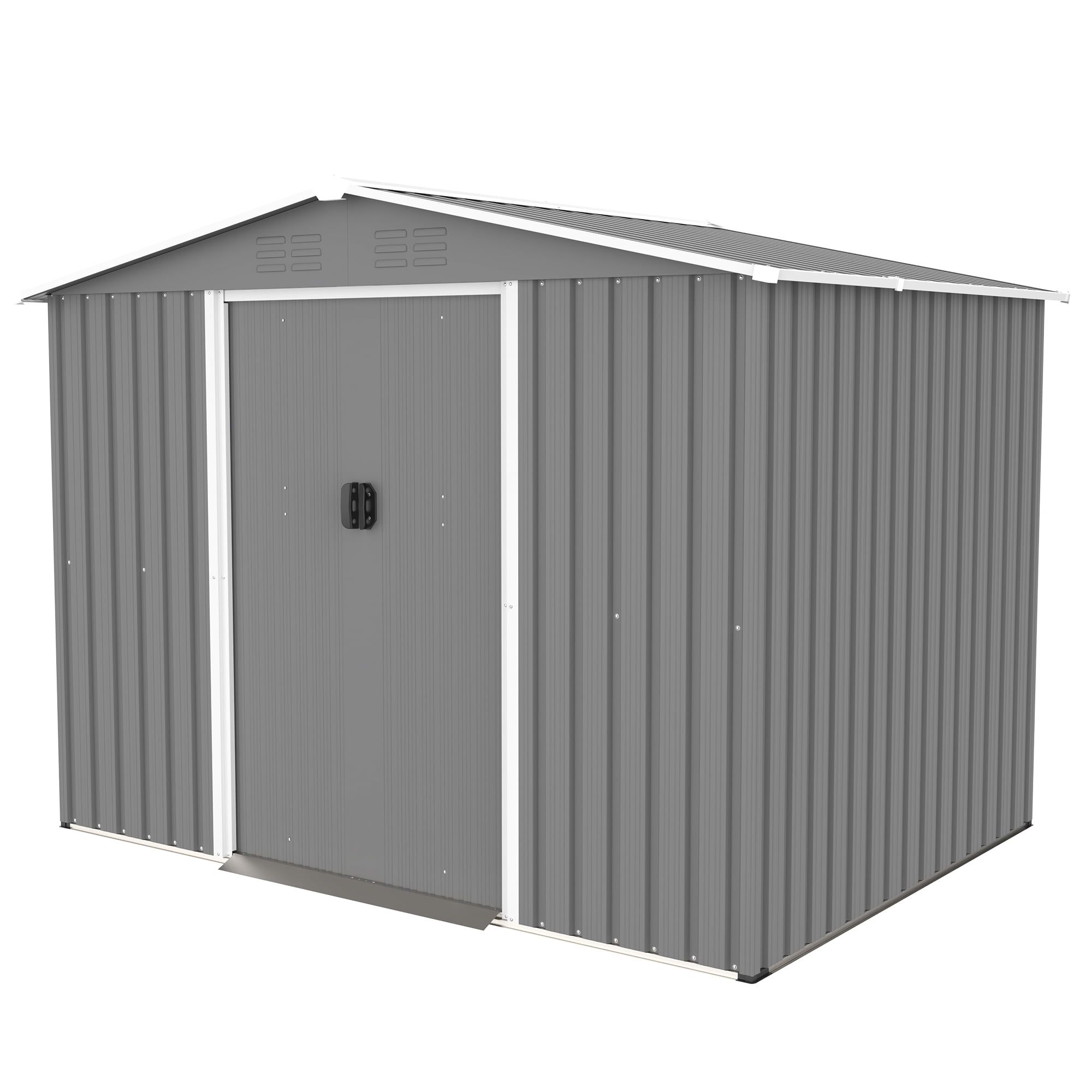 8x6 ft Gray Metal Outdoor Storage Shed with Double Doors