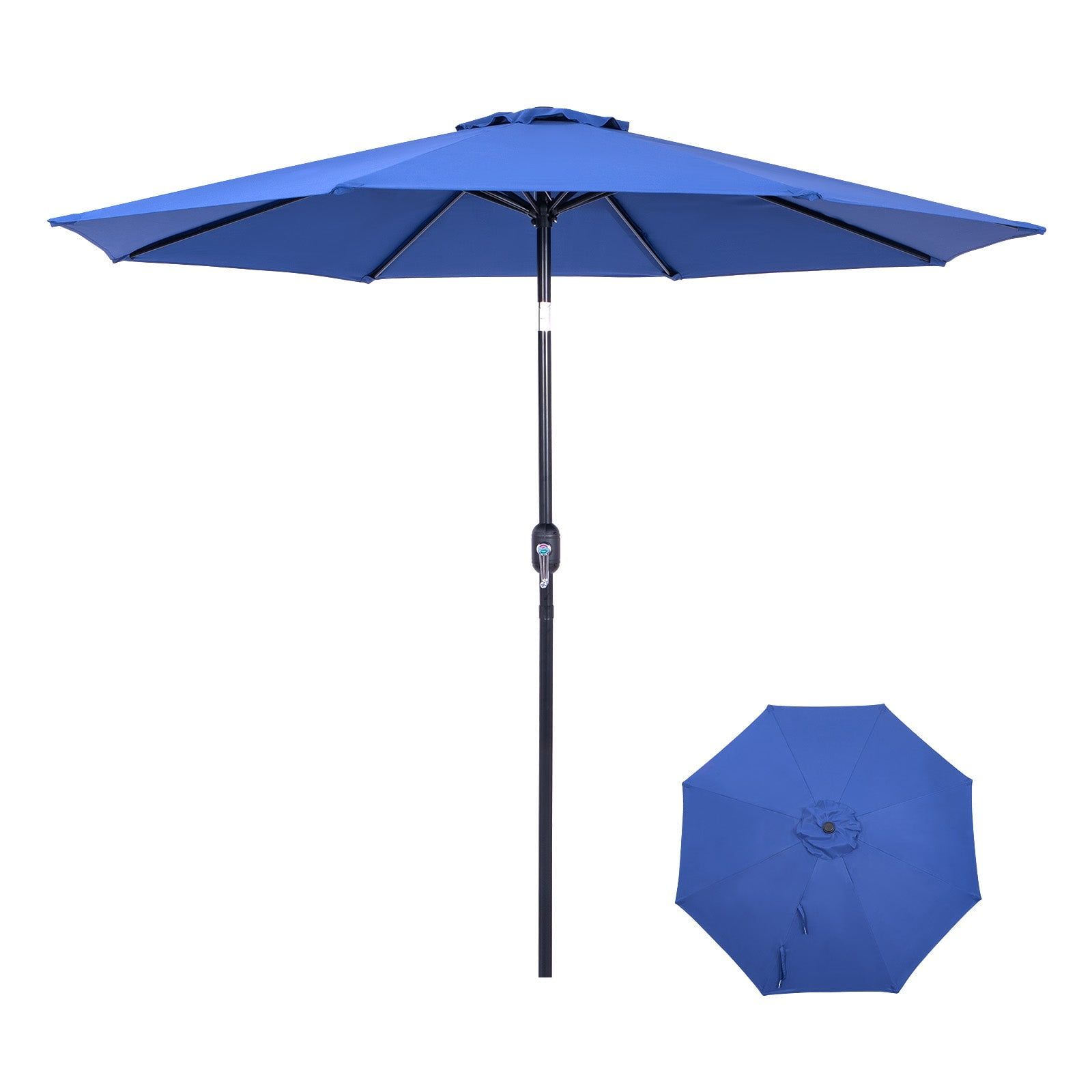 9 Ft Blue Polyester Market Patio Umbrella with Crank and Tilt