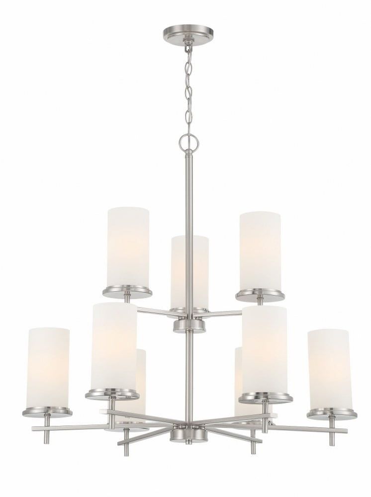 Elegant Brushed Nickel 9-Light Chandelier with Frosted Glass Shades