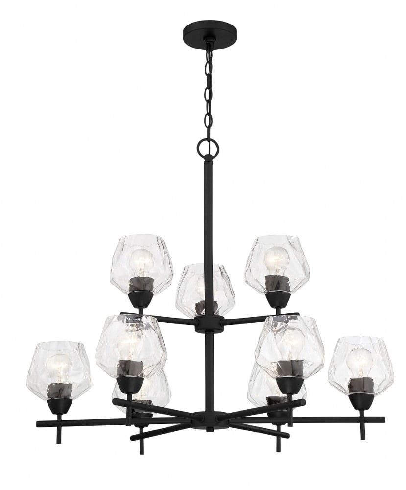 Coal Finish 9-Light Chandelier with Textured Clear Glass Shades