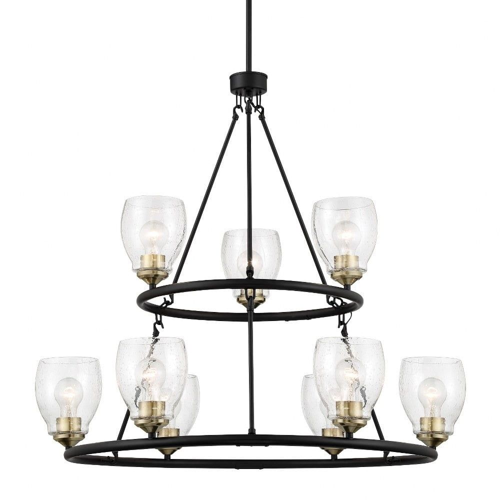 Winsley Coal and Stained Brass 9-Light Clear Seeded Glass Chandelier