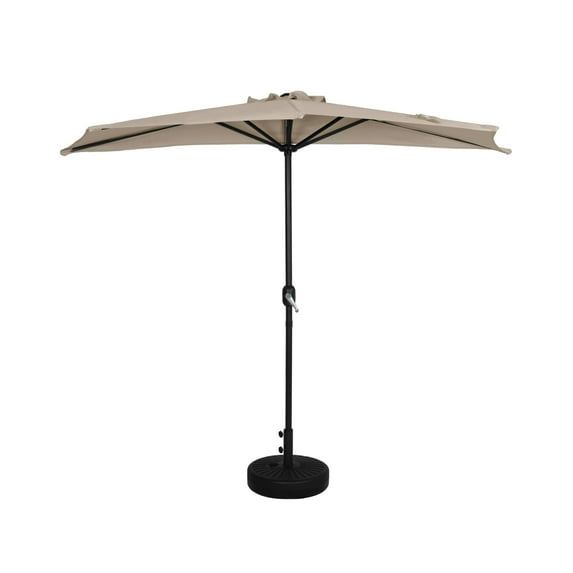 Beige 9 ft Half Round Patio Umbrella with Black Base