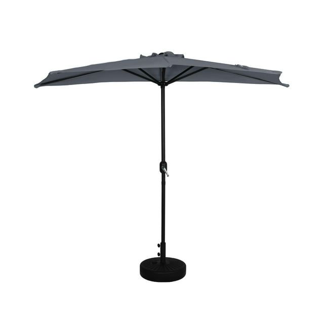 Gray 9 ft Half Round Patio Umbrella with Black Base