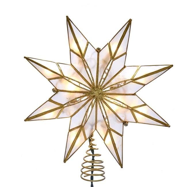 Gold and White 9-Inch 10-Light Metal Capiz Star Tree Topper