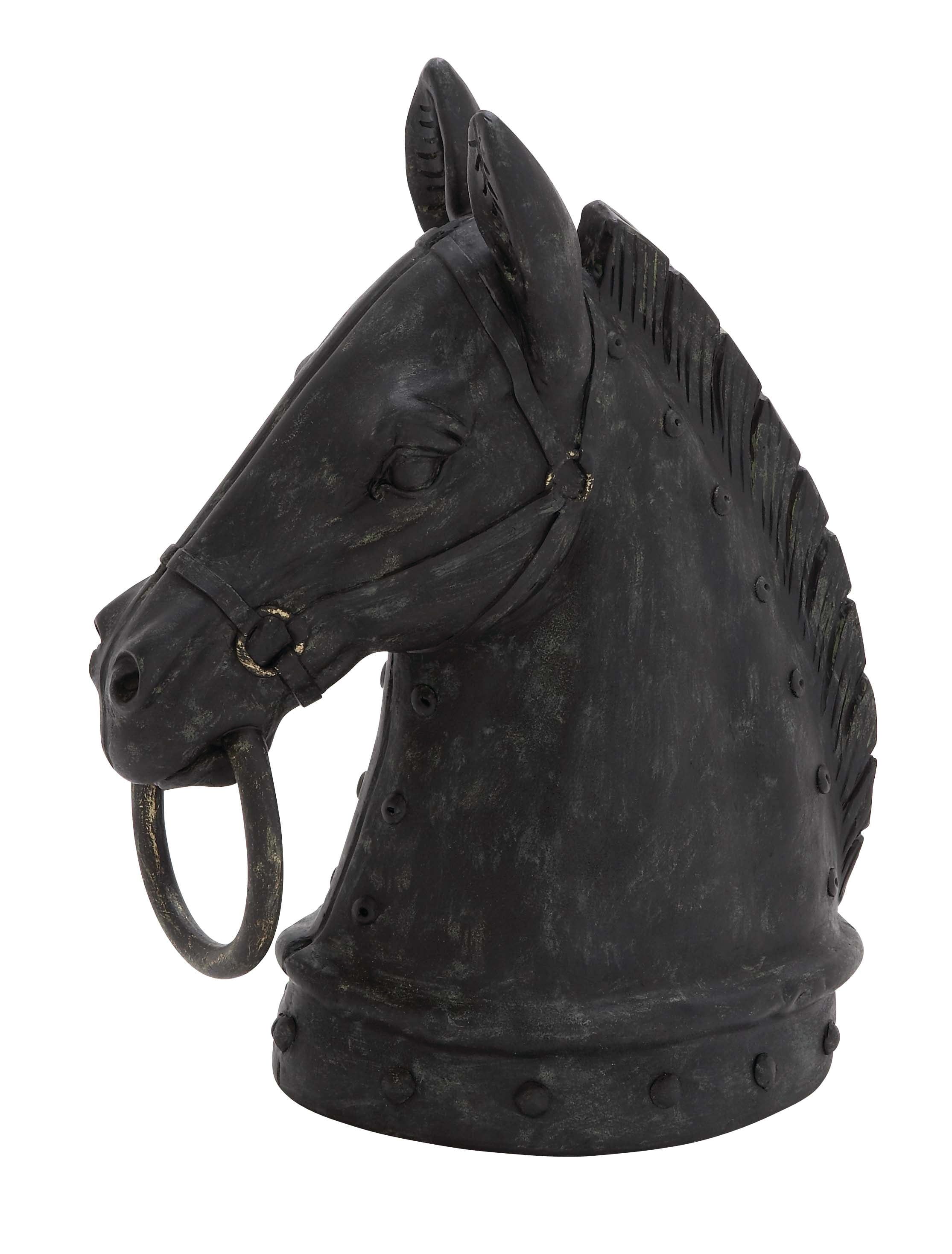 12" Black Resin Horse Head Sculpture with Metal Accents