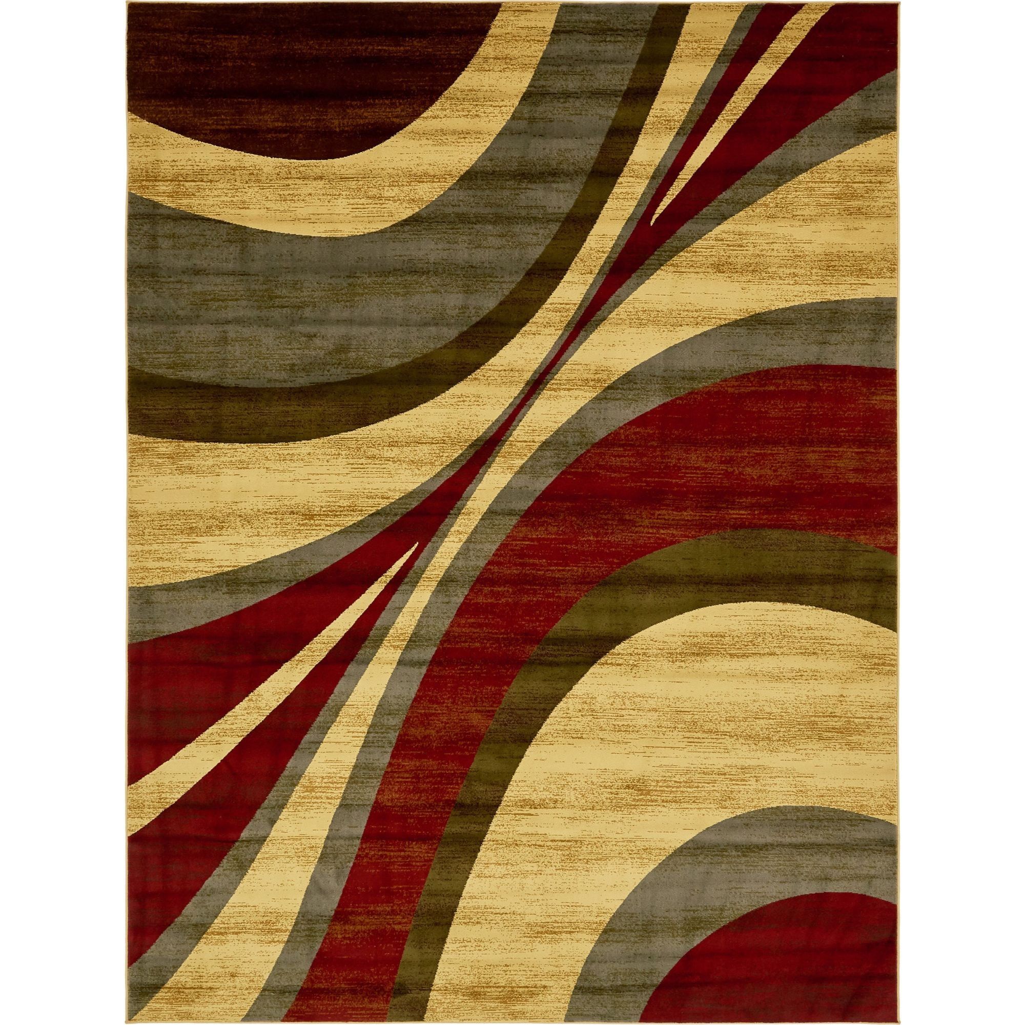 9' x 12' Beige and Burgundy Abstract Area Rug