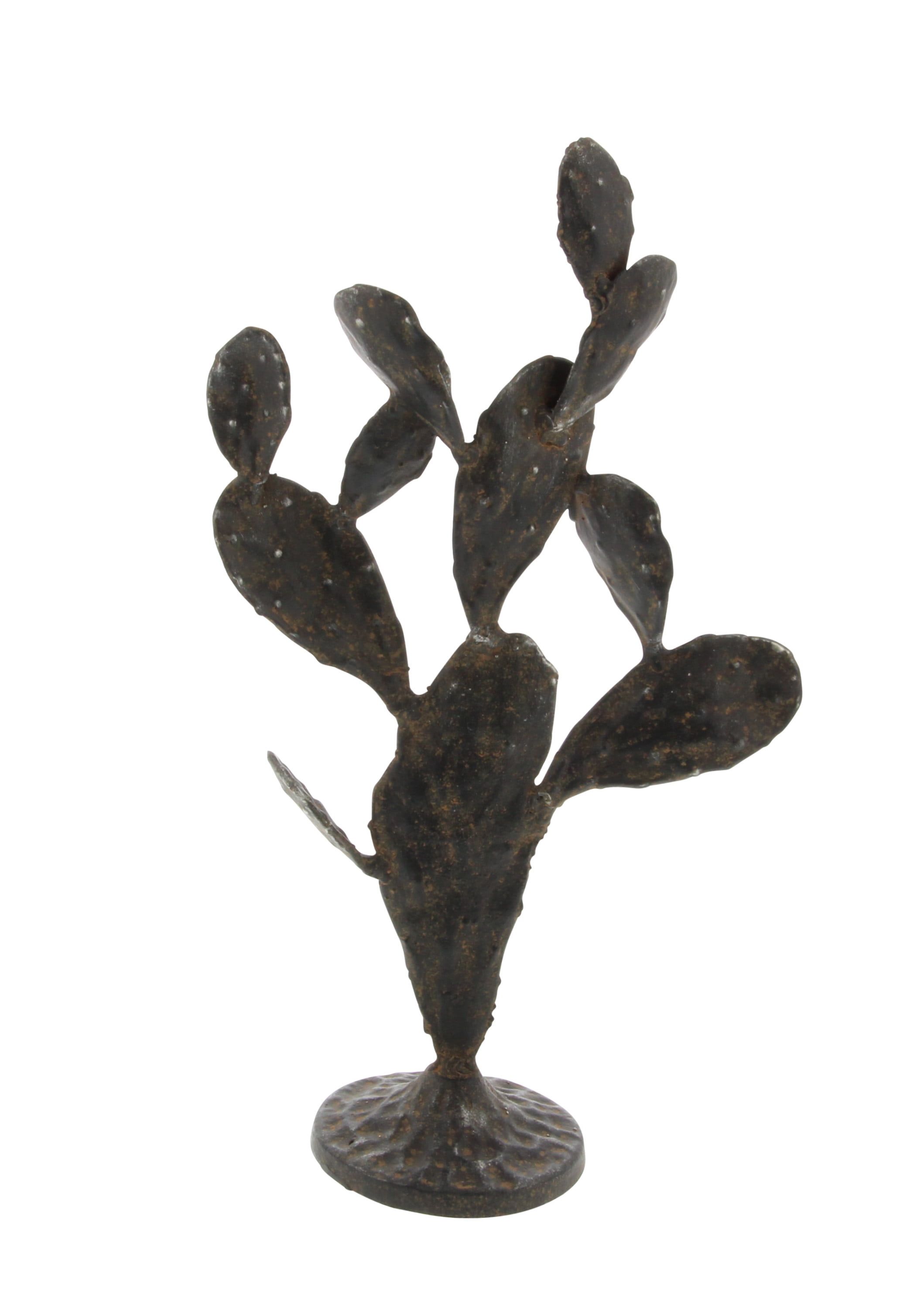 16" Black Metal Cactus Sculpture with Rustic Finish