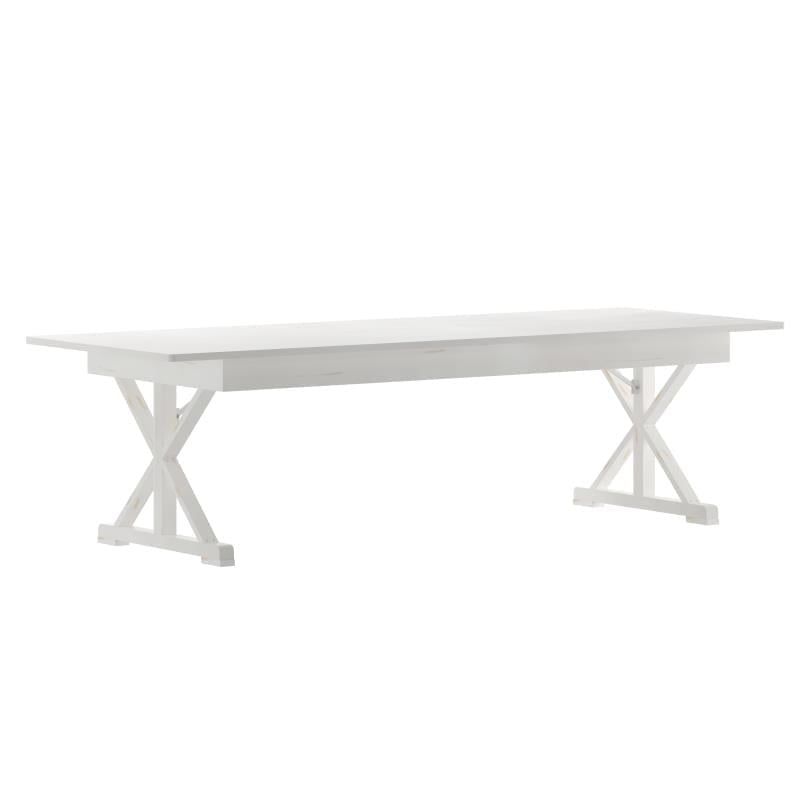 Rustic White Solid Pine Foldable Dining Table with X-shaped Legs