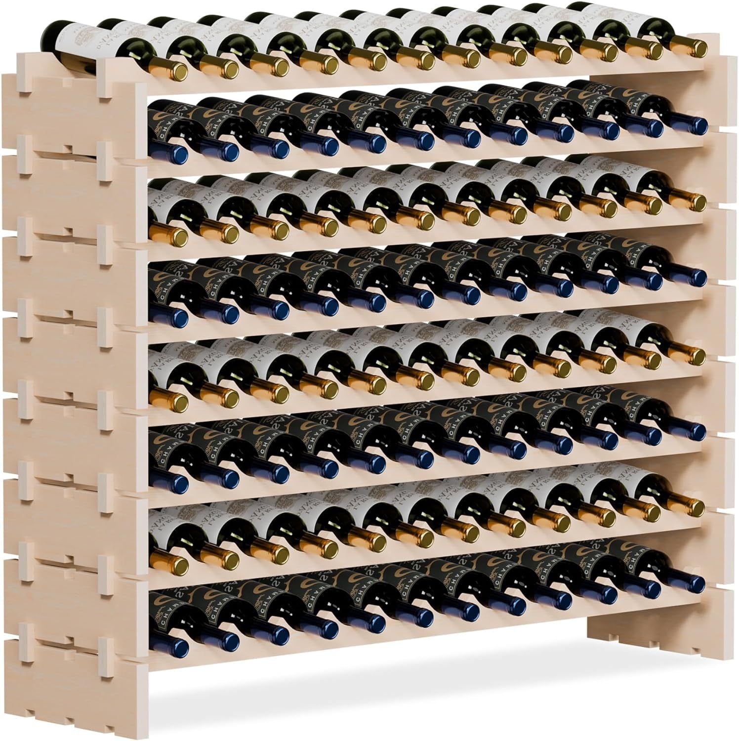 Natural Pine 96-Bottle Modular Wine Rack with Unfinished Wood