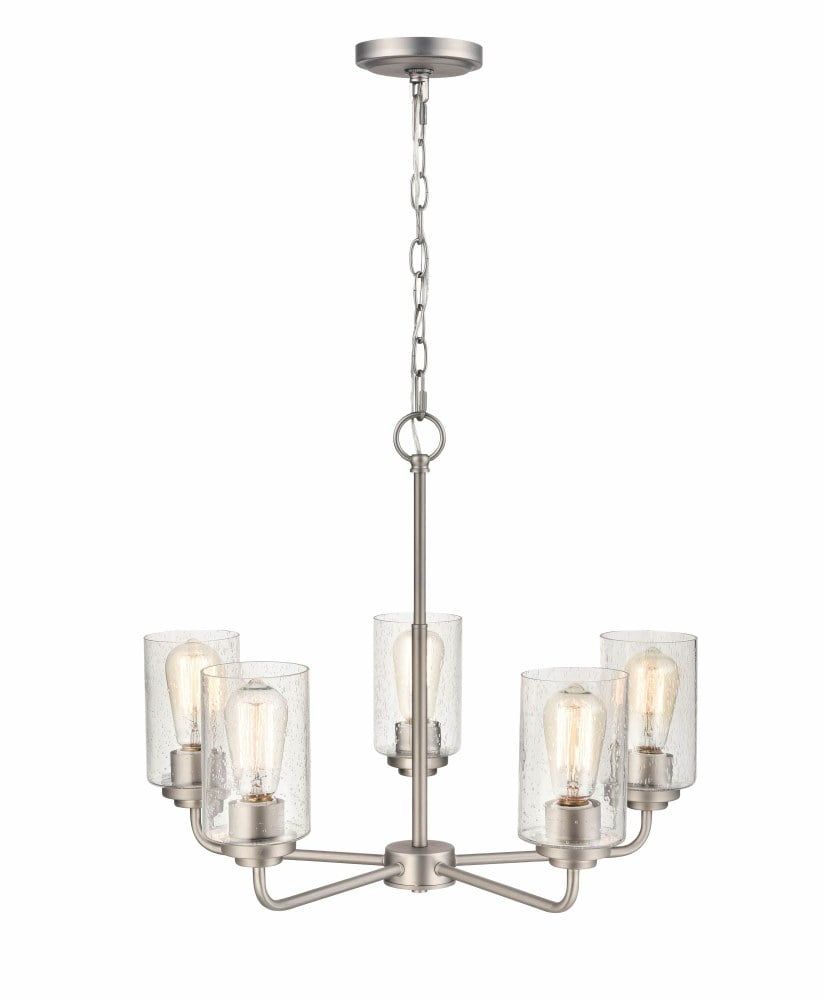 Satin Nickel 5-Light Chandelier with Seeded Glass Shades