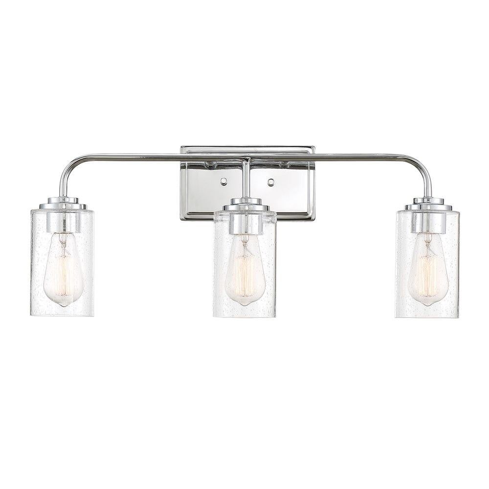 Logan Transitional Chrome 3-Light Bath Bar with Seedy Glass Shades