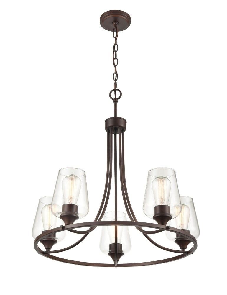 Ashford Rubbed Bronze 5-Light Chandelier with Clear Glass Globes