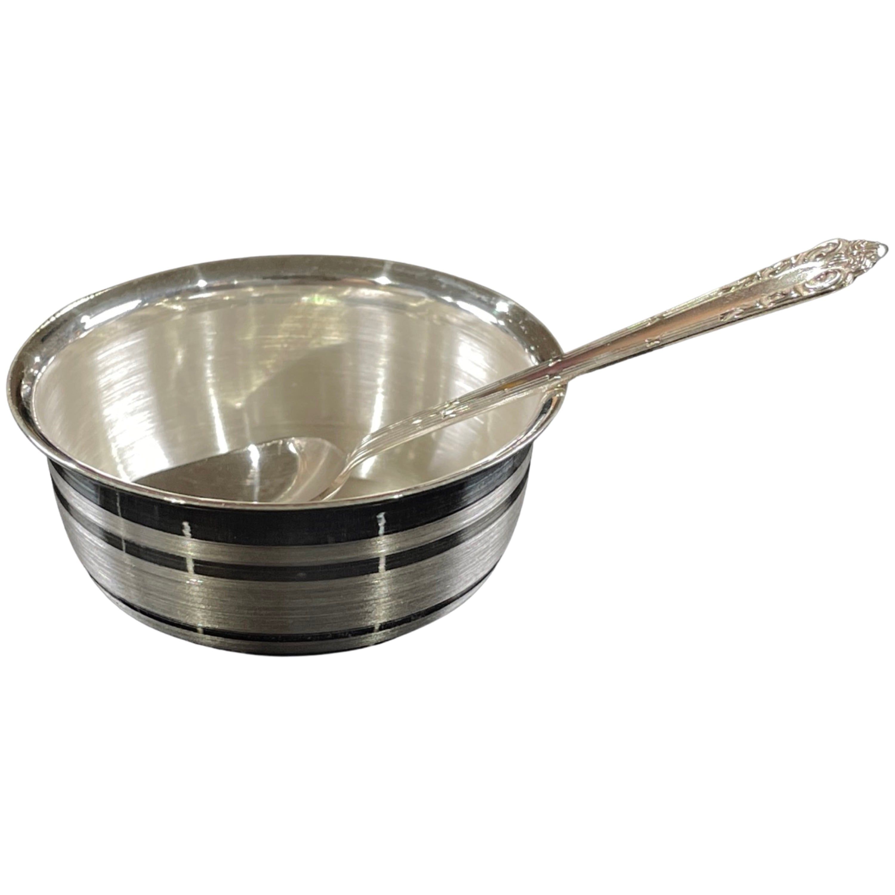 Pure Silver 2.5-Inch Bowl and Spoon Set for Kids