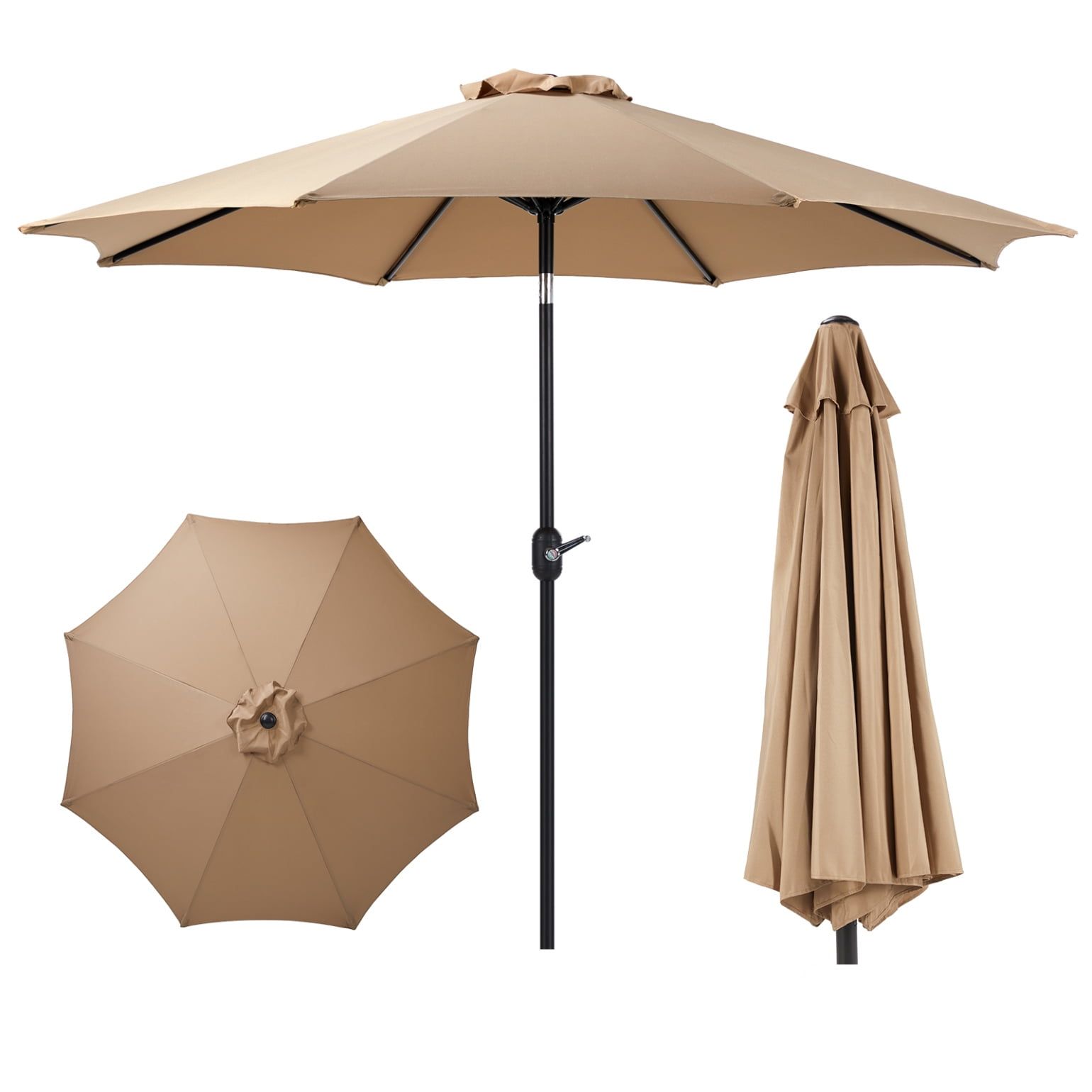 Beige Octagon 9ft Market Umbrella with Black Metal Pole