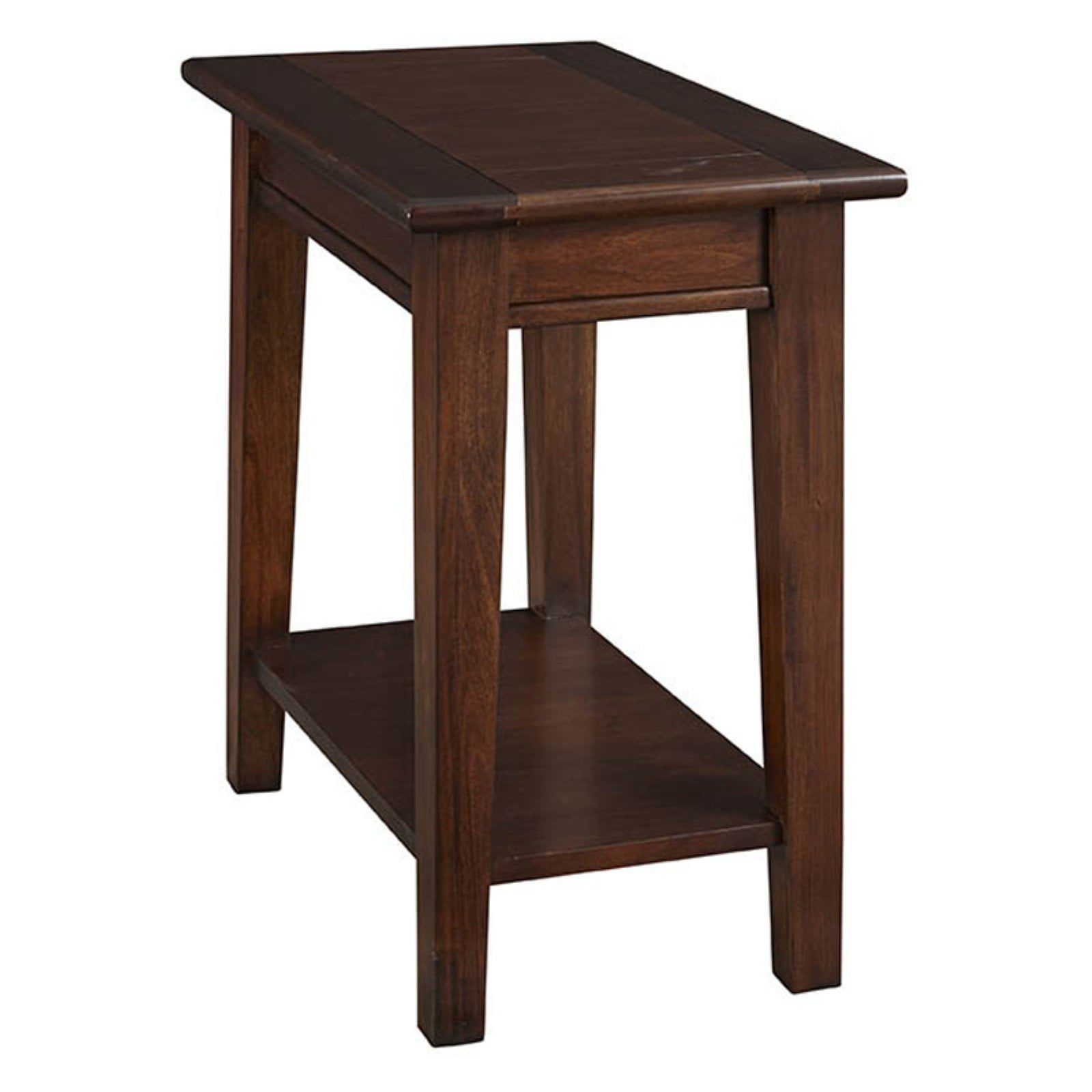 Transitional Cherry Brown Mahogany Chairside Table with Storage Shelf