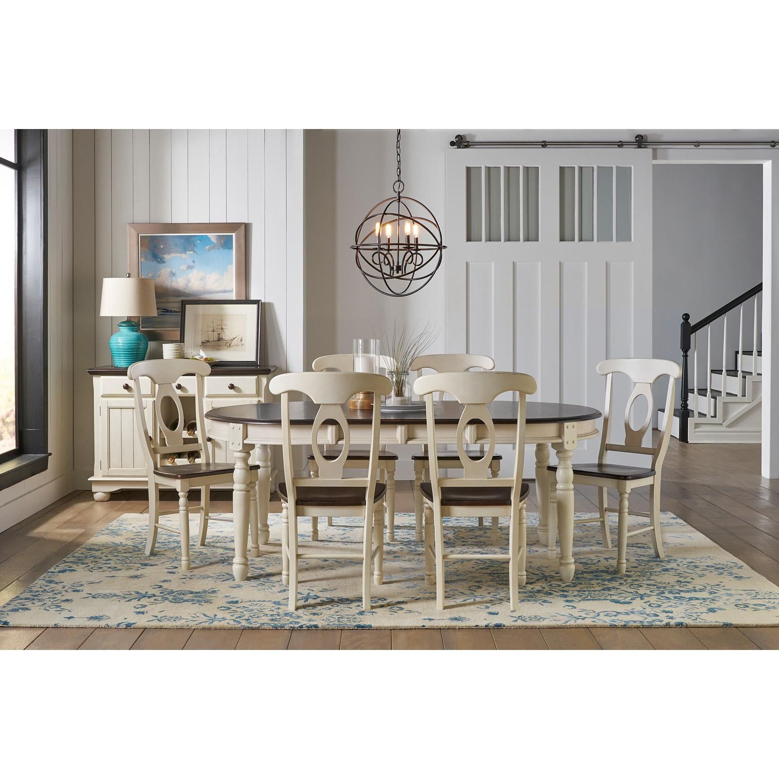 Transitional Beige-Brown Solid Wood Oval Extendable Dining Table