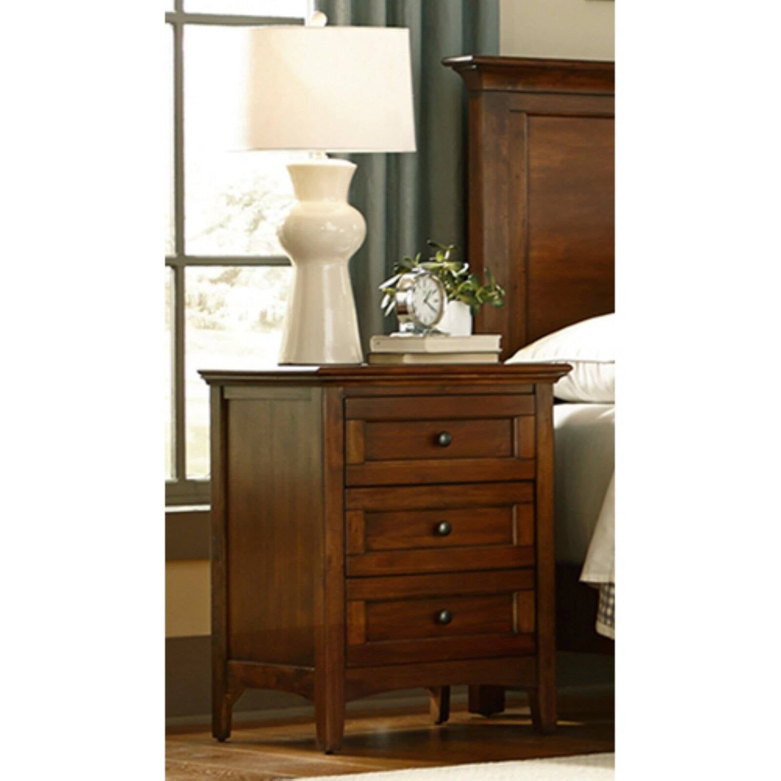 Transitional Cherry Brown Mahogany 3-Drawer Nightstand