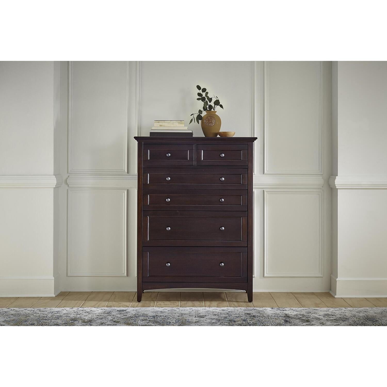 Transitional 6-Drawer Chest in Dark Mahogany with Dovetail Detail