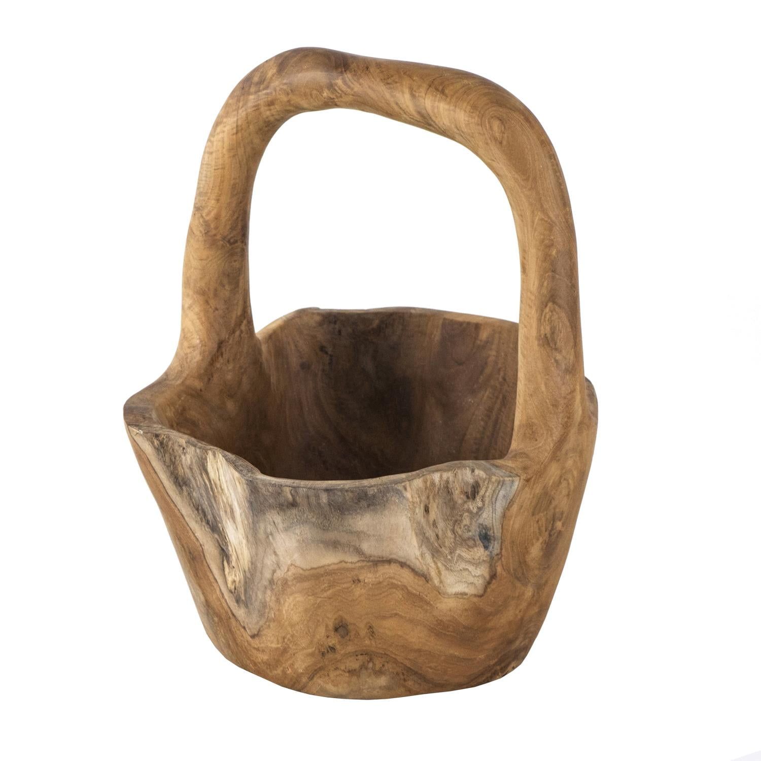 Natural Teak Wood Round Bowl with Handle