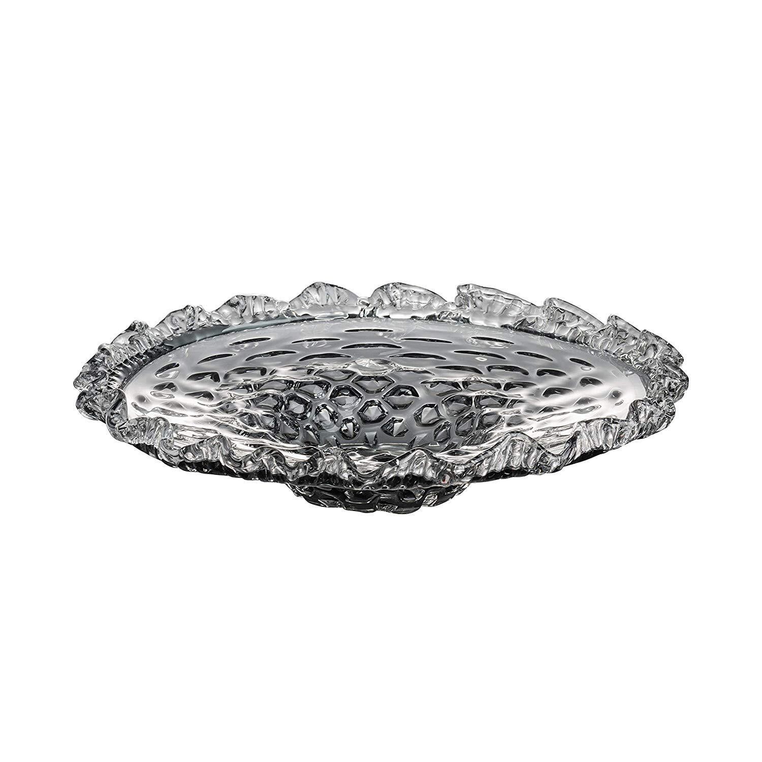 Elegant Smoke Glass Round Decorative Plate with Scrolled Edge