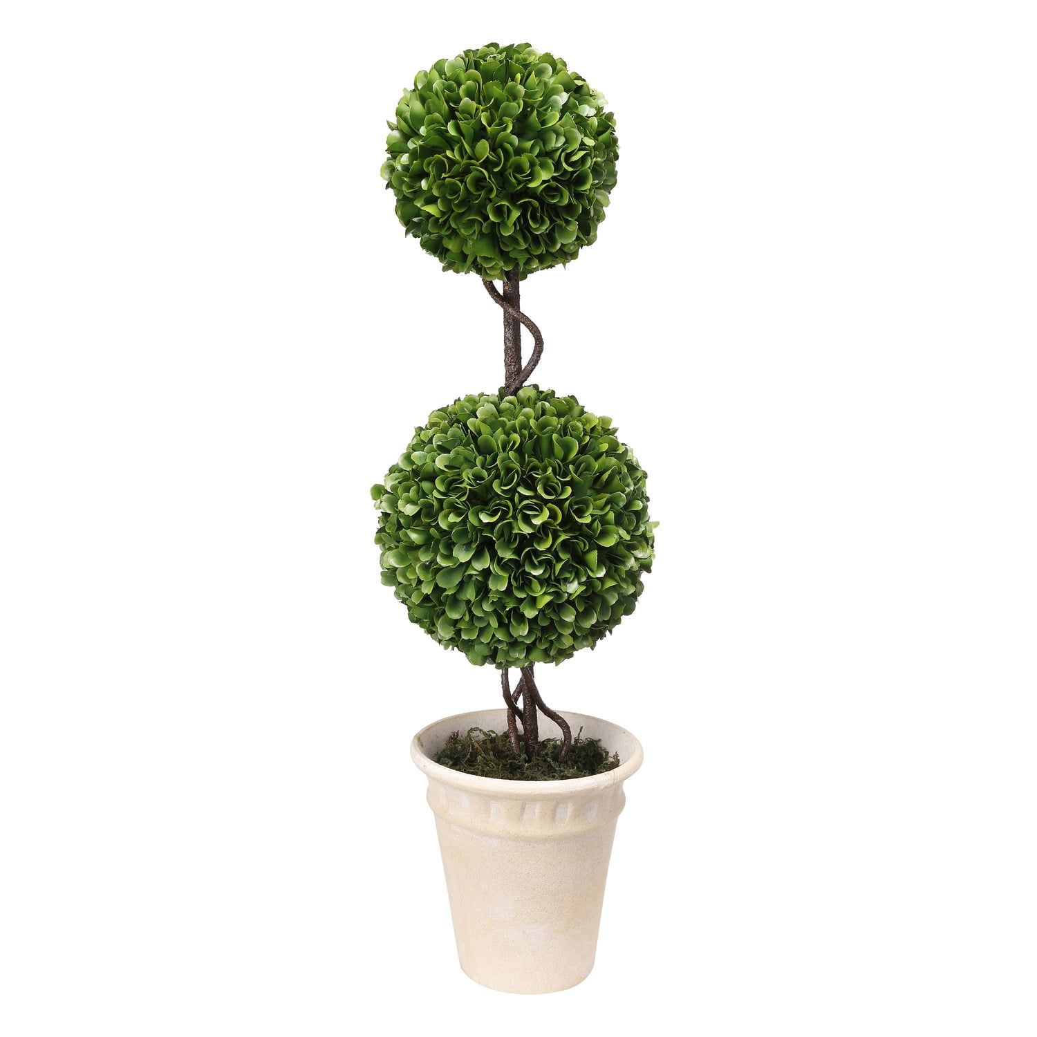 22" Green Faux Boxwood Double Sphere Topiary in White Pot