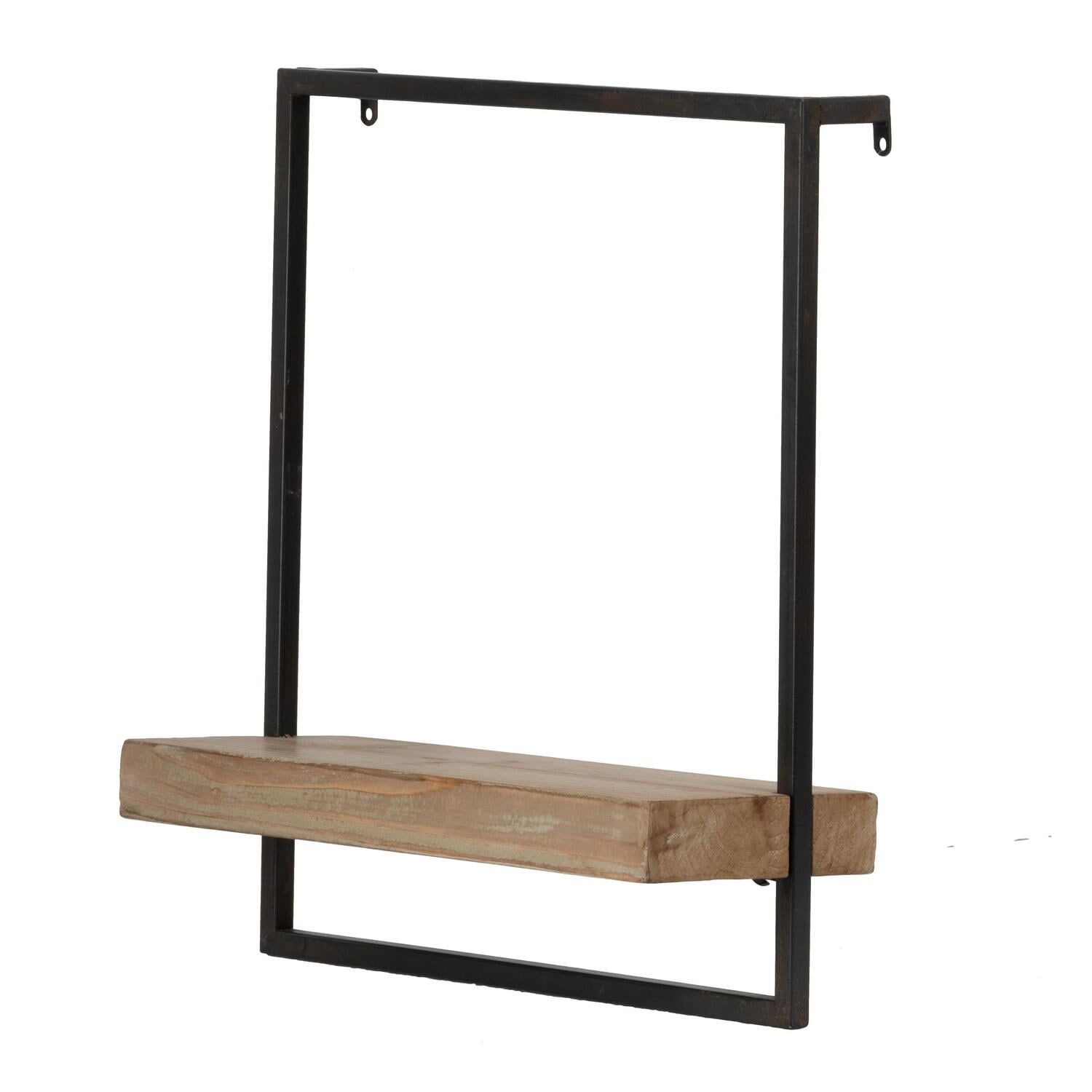 Black Iron and Natural Wood Wall Shelf