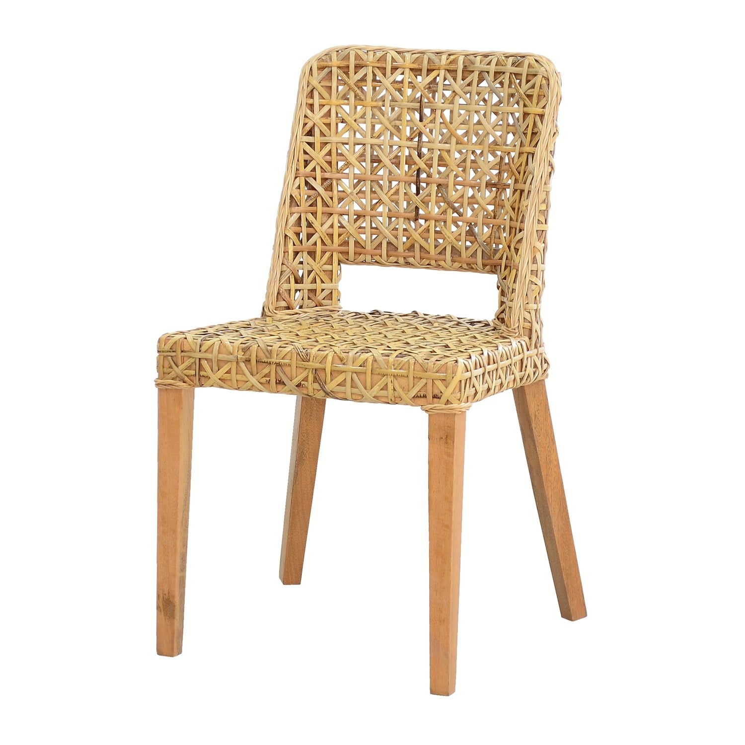 Natural Brown Rattan Cane Armless Side Chair