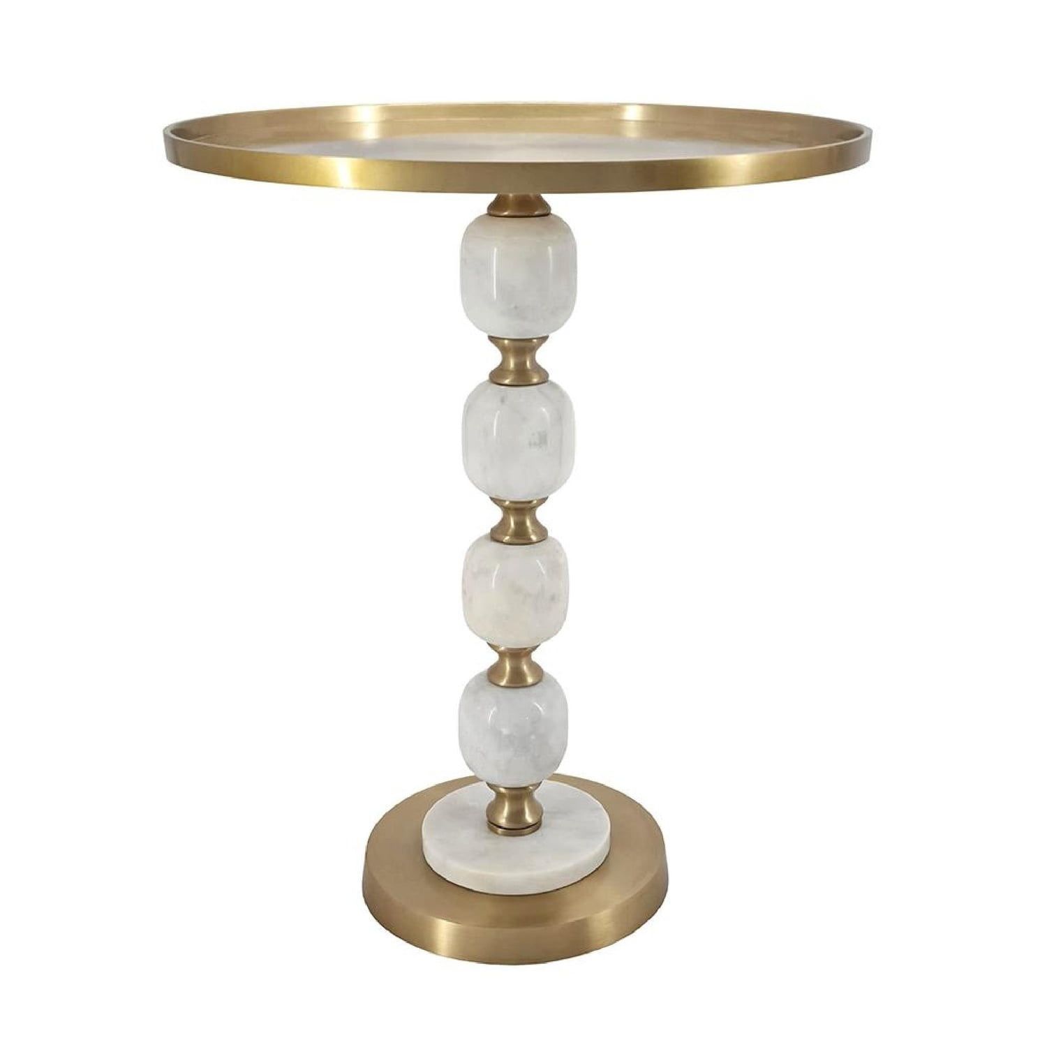 Gold and White Marble Metal Round Side Table