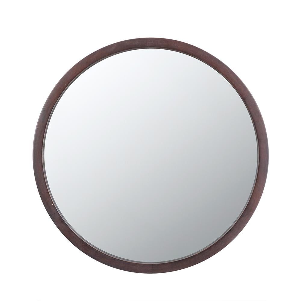 Round Dark Brown Mango Wood Wall Mirror 19.7"