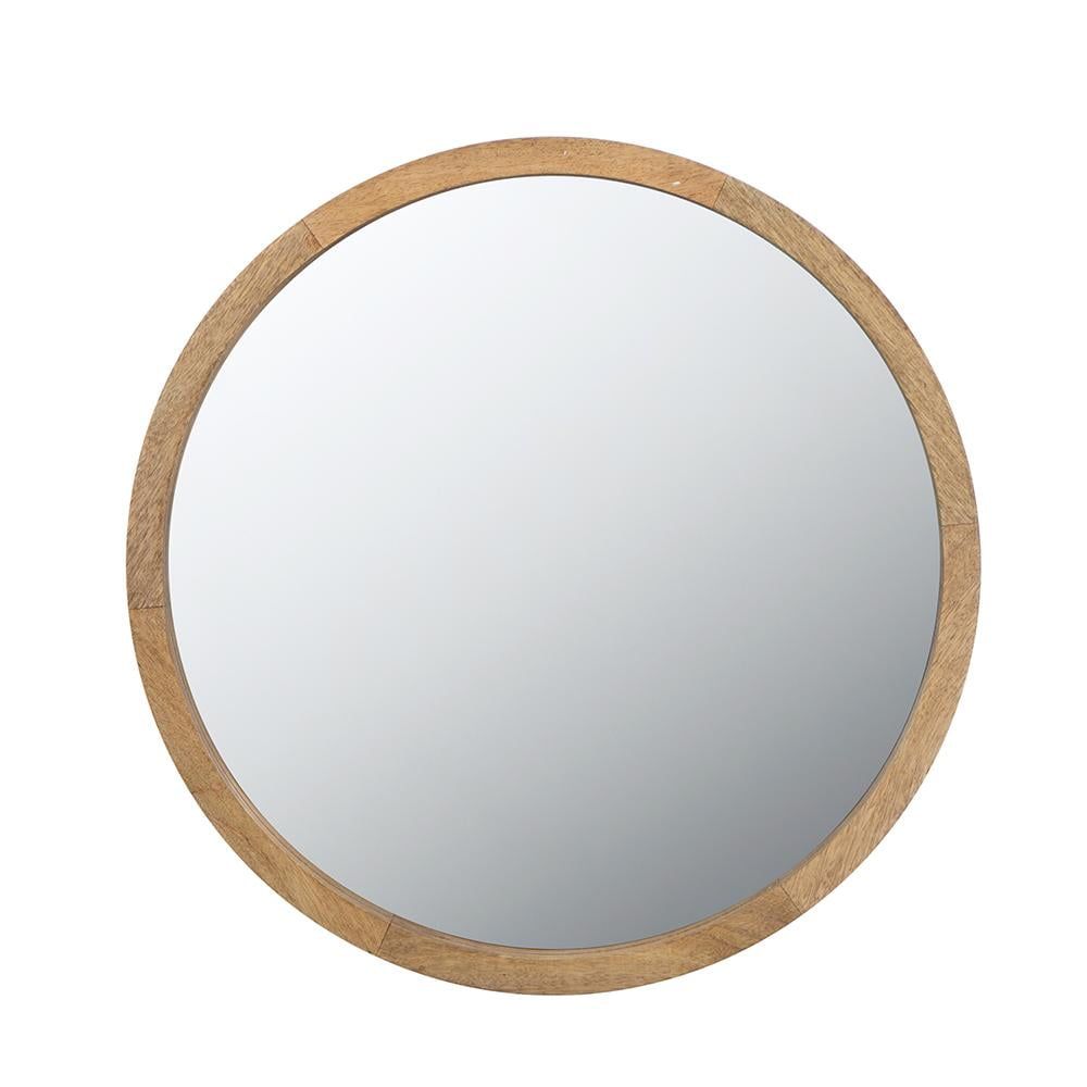 Round Light Brown Mango Wood Wall Mirror