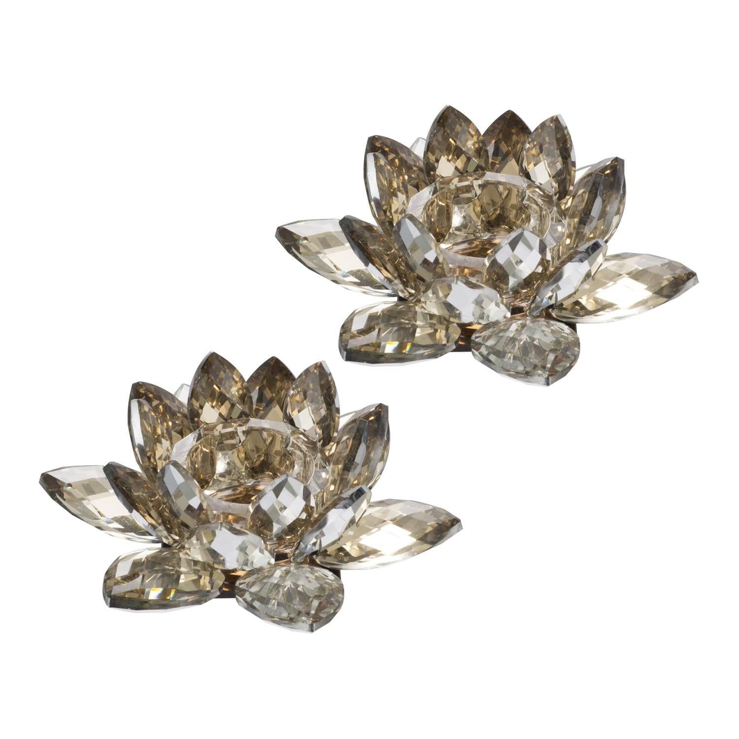 Gold Glass Lotus Flower Tealight Candle Holders, Set of 2