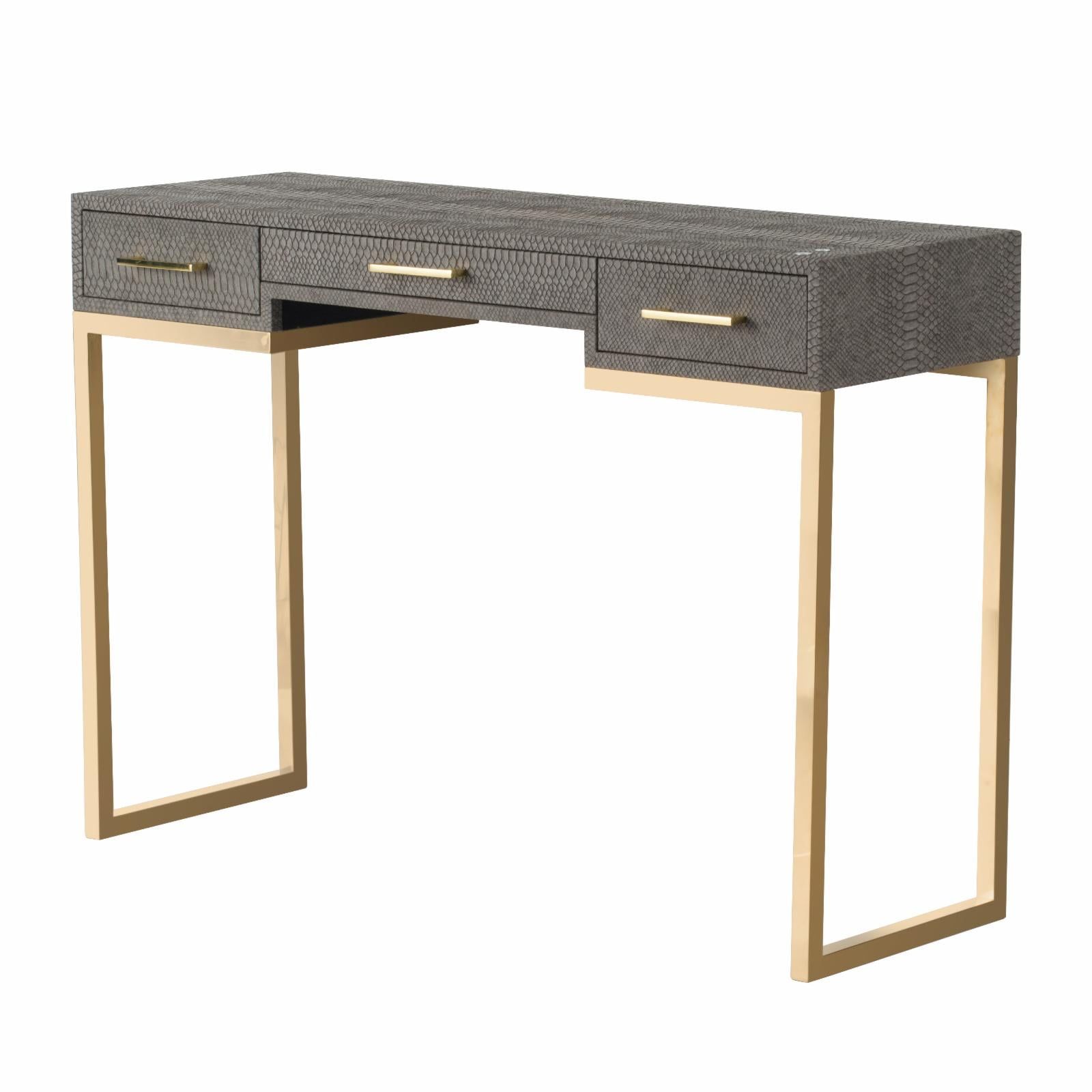 Gray and Gold Fir Wood Console Table with Metal Legs