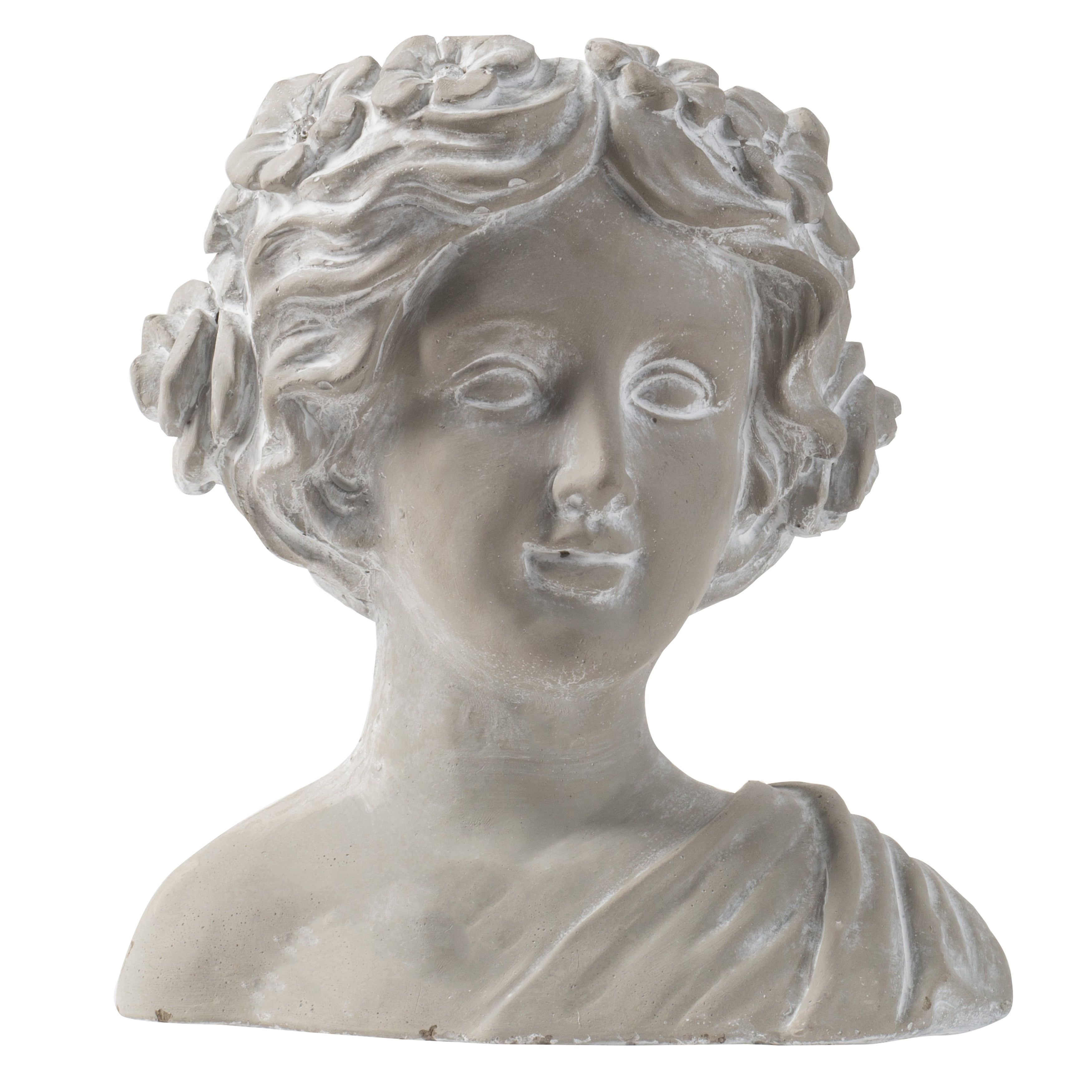 Whitewashed Grecian Goddess Cement Head Planter 10"