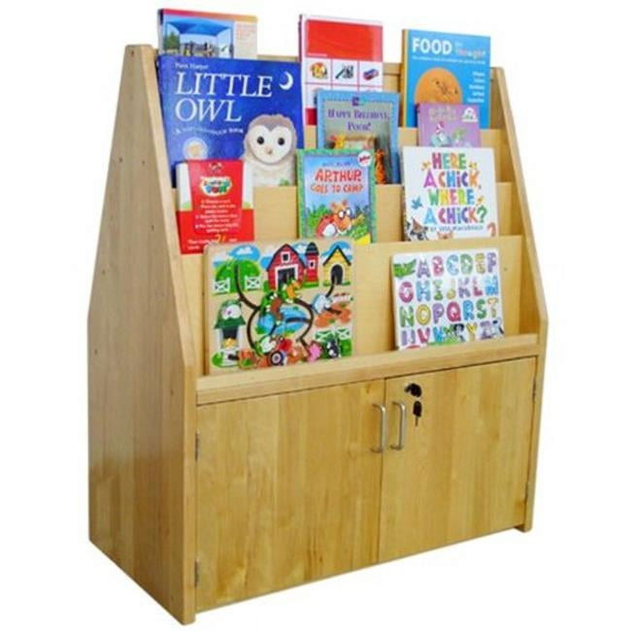 Kids' Double-Sided Birch Bookshelf with Cabinet