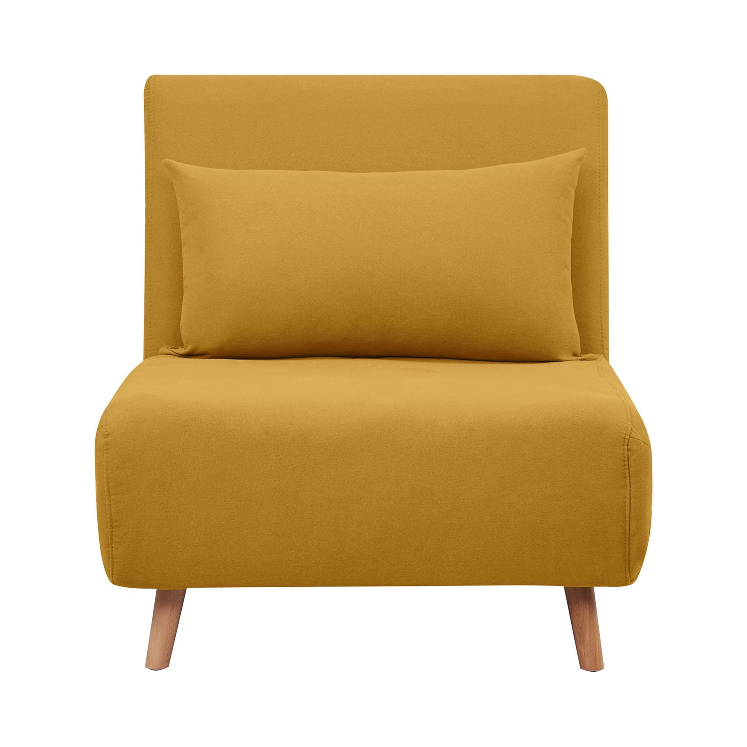Modern Velvet Yellow Convertible Chair-Bed with Wood Accents