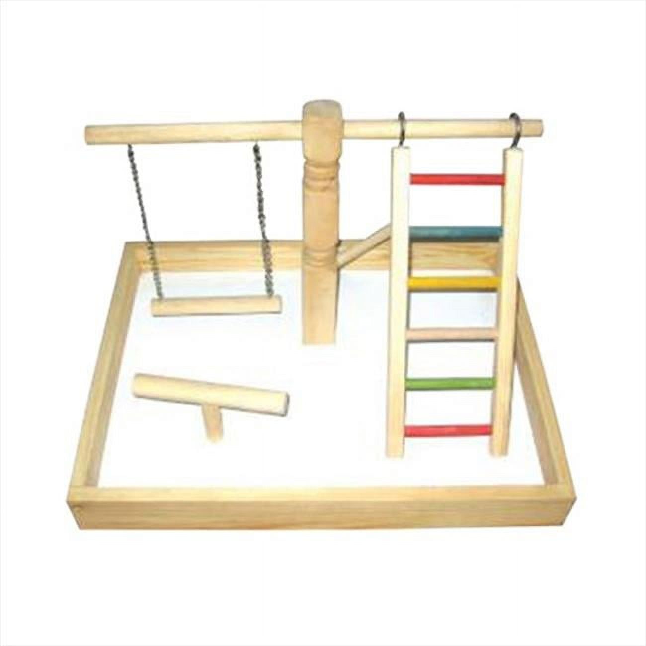 Natural Wood Tabletop Bird Play Station with Colorful Ladder