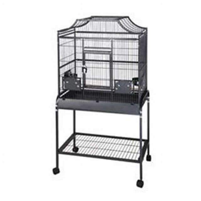 Elegant Black Coated Metal Flight Cage with Storage Shelf