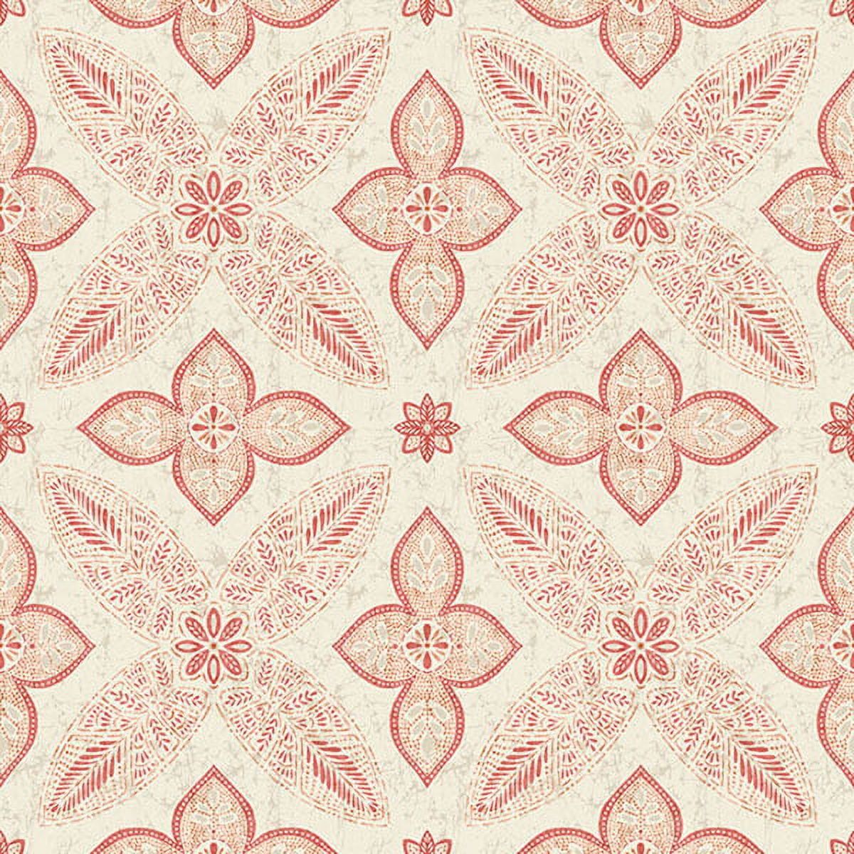 Red and Beige Non-Woven Geometric Floral Wallpaper