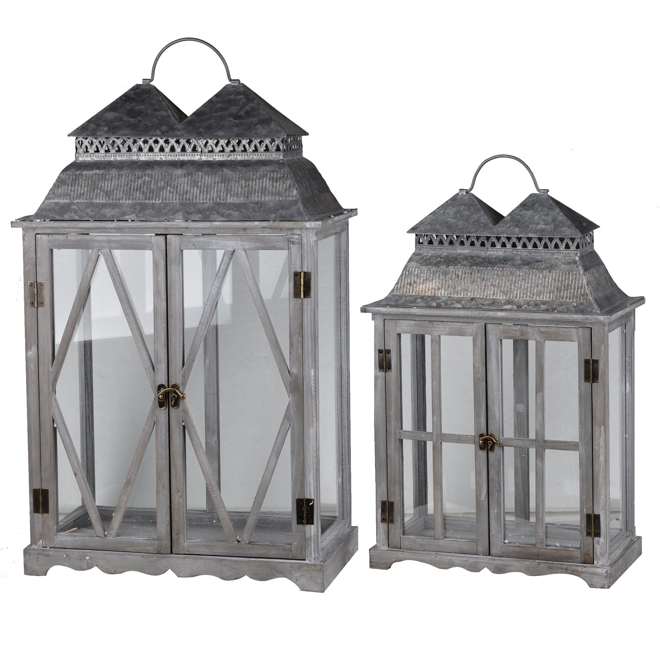 Elegant Silver Scape Hanging Candle Lanterns, Set of 2