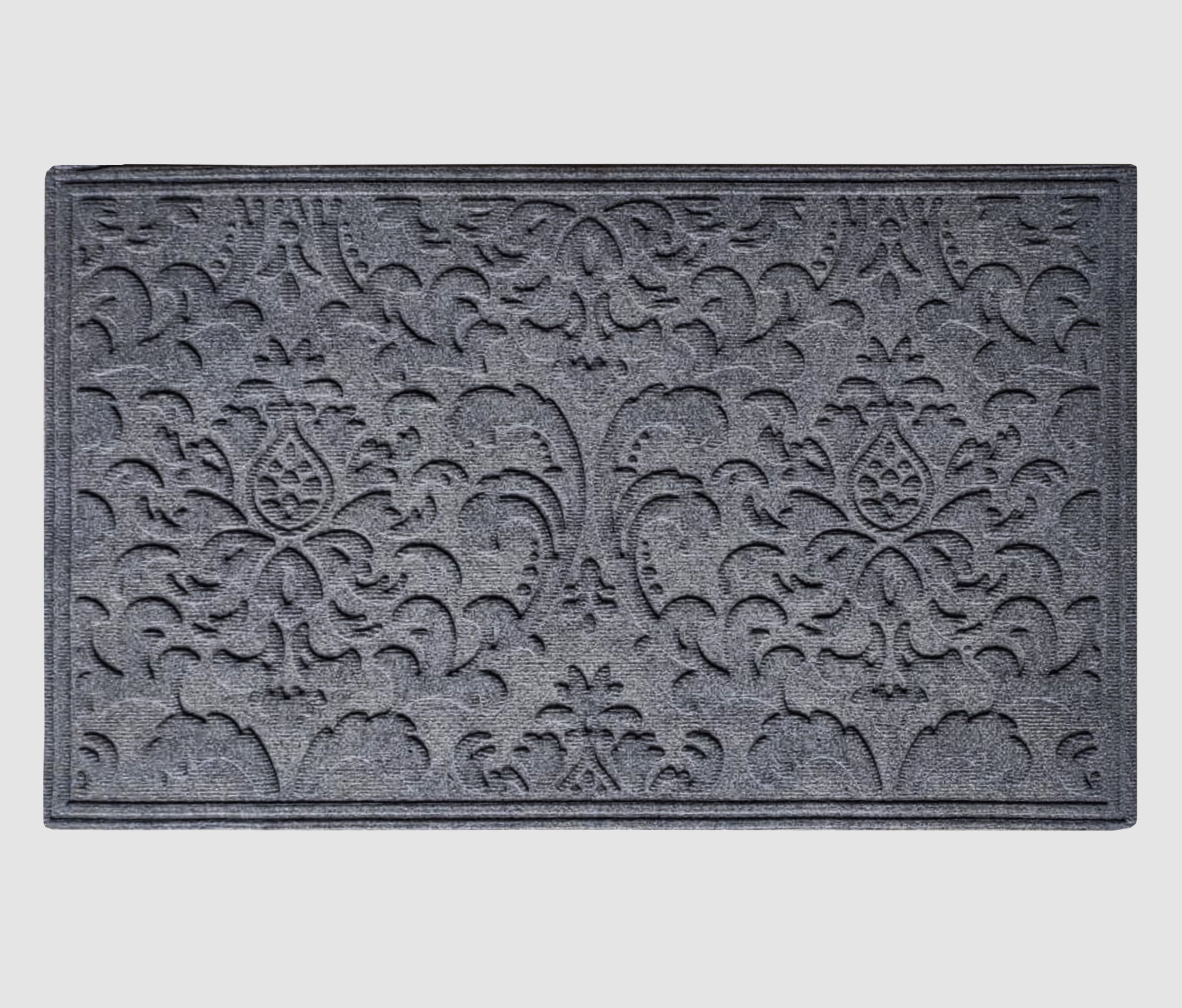 Dark Gray Floral Rubber Outdoor Non-Slip Entrance Mat 24" x 36"