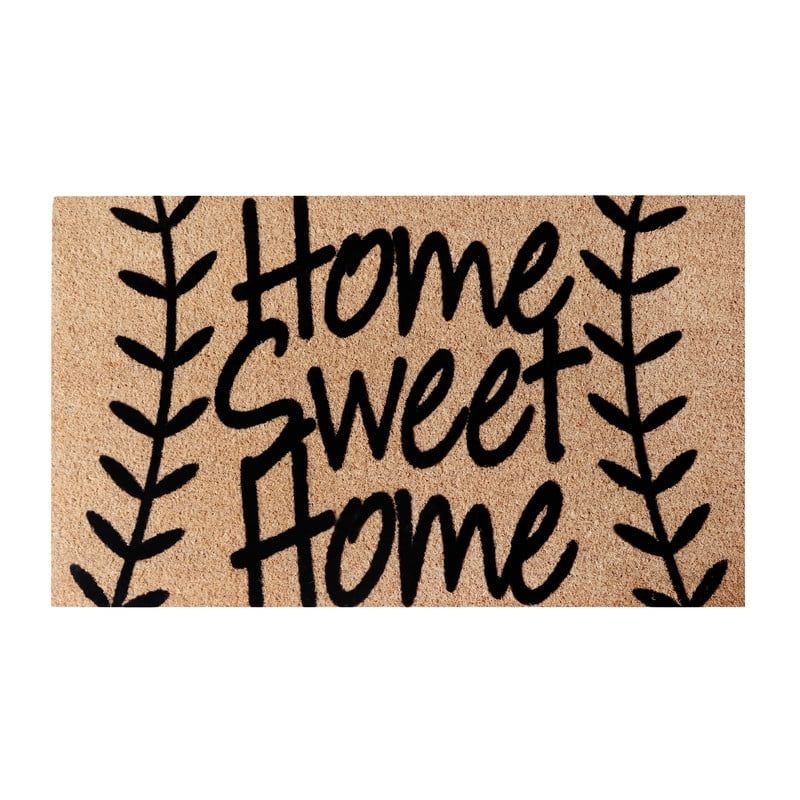 Leafy Home Sweet Home Black Coir Outdoor Doormat 24" x 36"