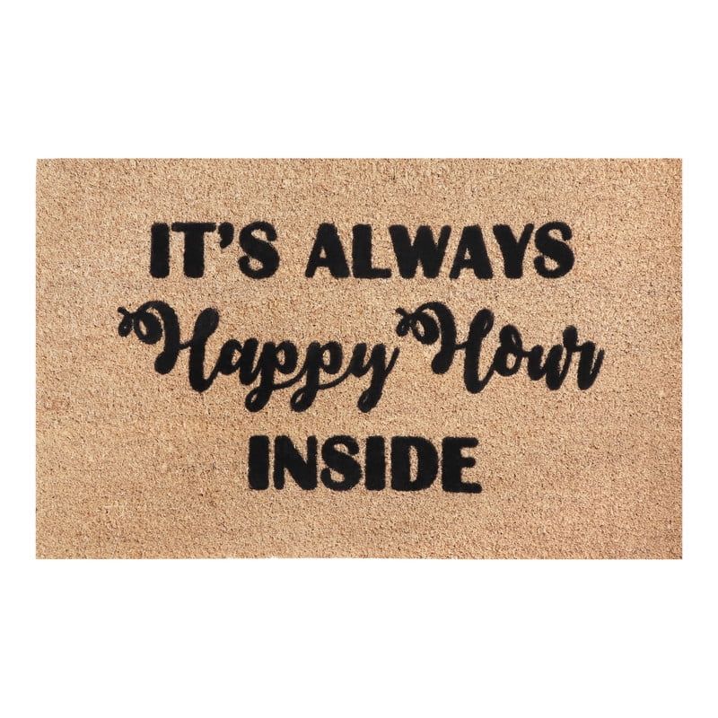 Happy Hour Black Natural Coir Outdoor Welcome Doormat, 24" x 36"