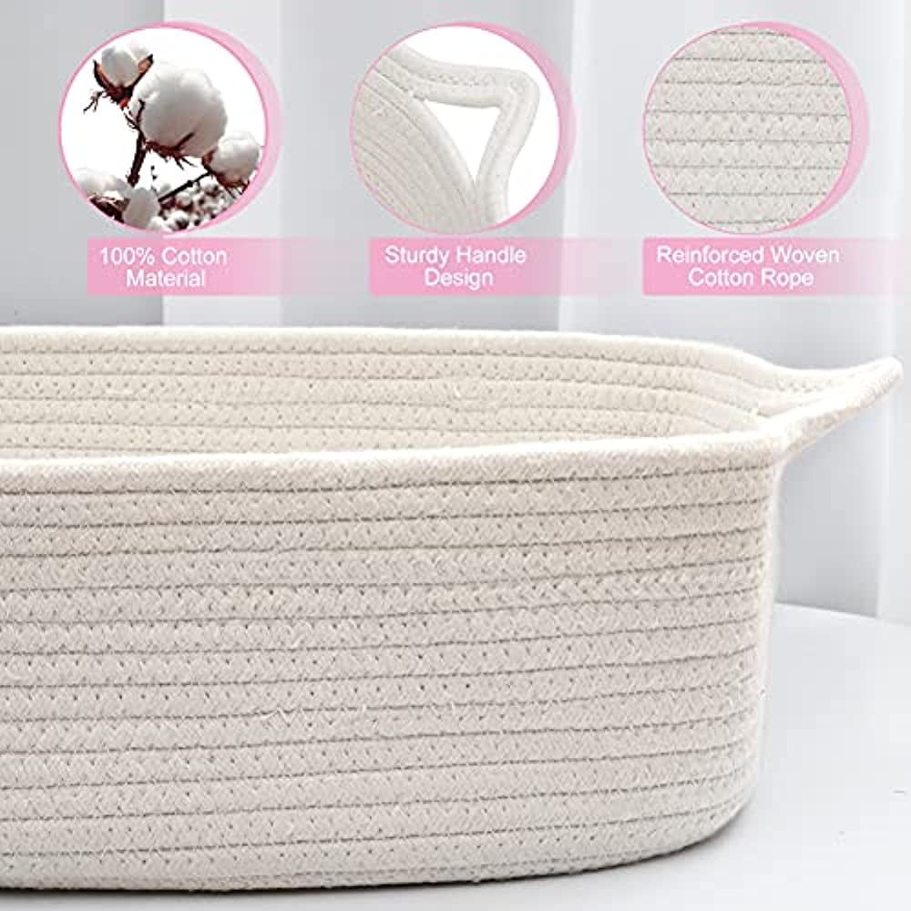 Small Rectangular Off-White Cotton Rope Storage Basket