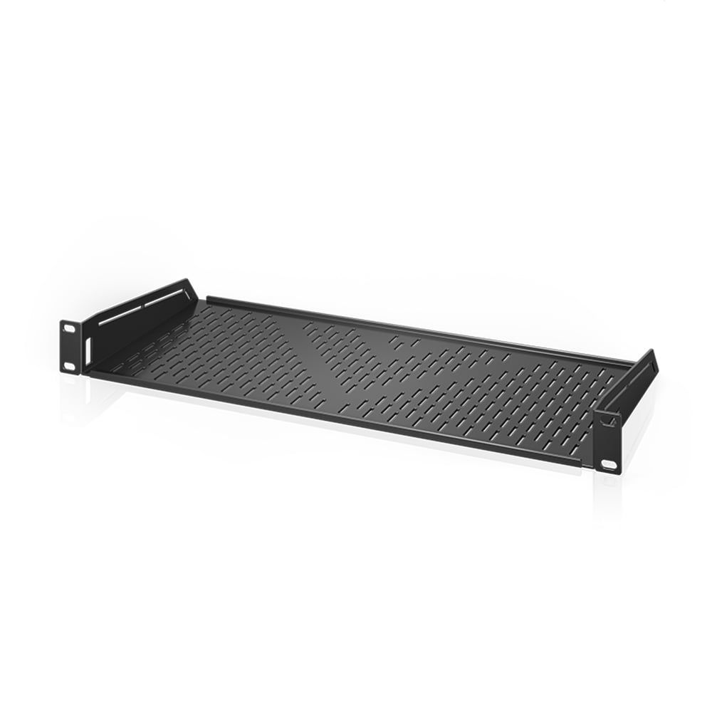 VentMax Black Cold Rolled Steel 1U Universal Rack Shelf, 8" Deep