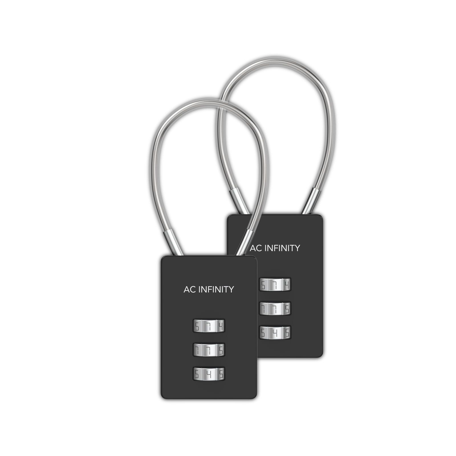 AC Infinity 3-Digit Black Zinc Alloy Combination Lock with Steel Cable, 2-Pack