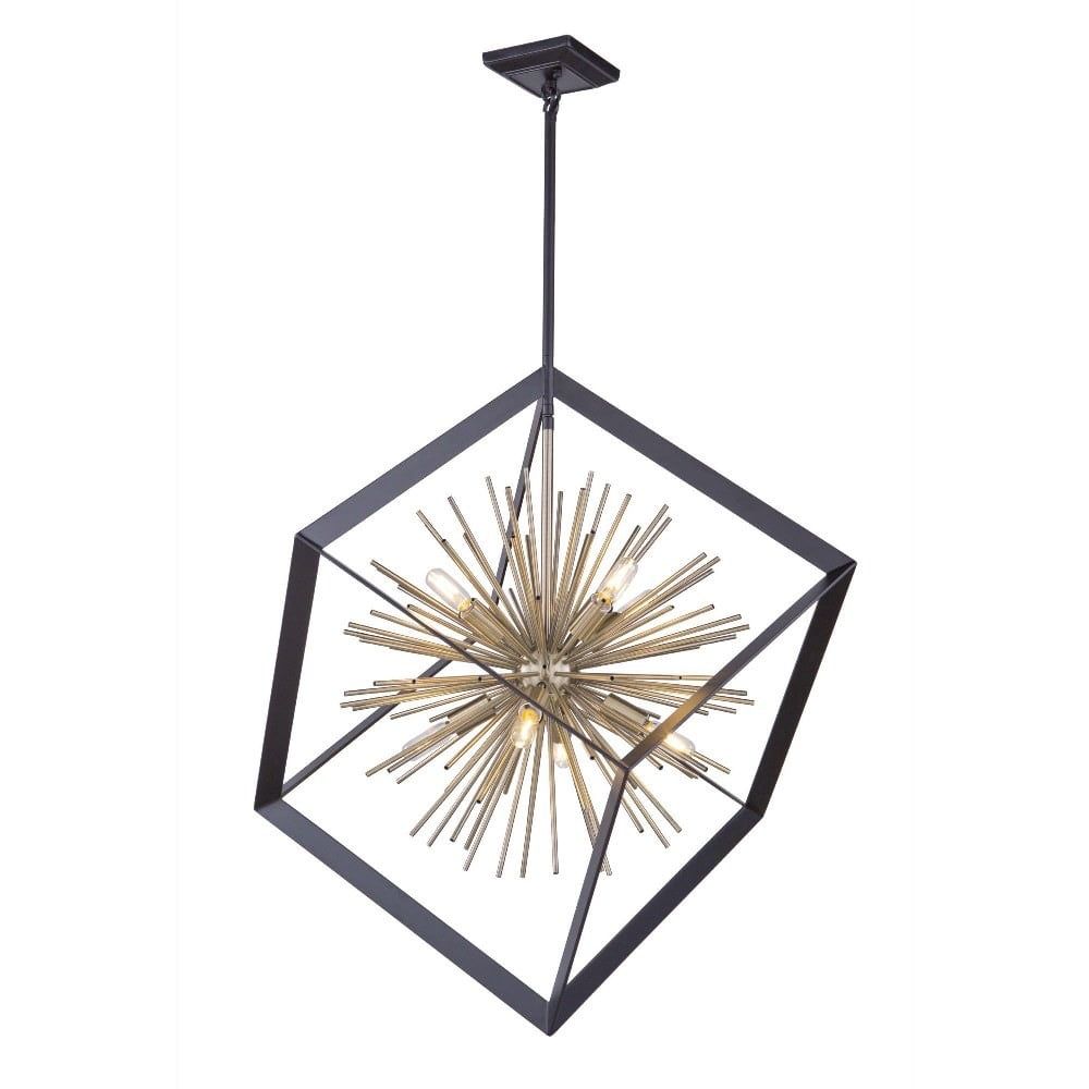 Satin Brass and Matte Black 8-Light Sputnik Chandelier