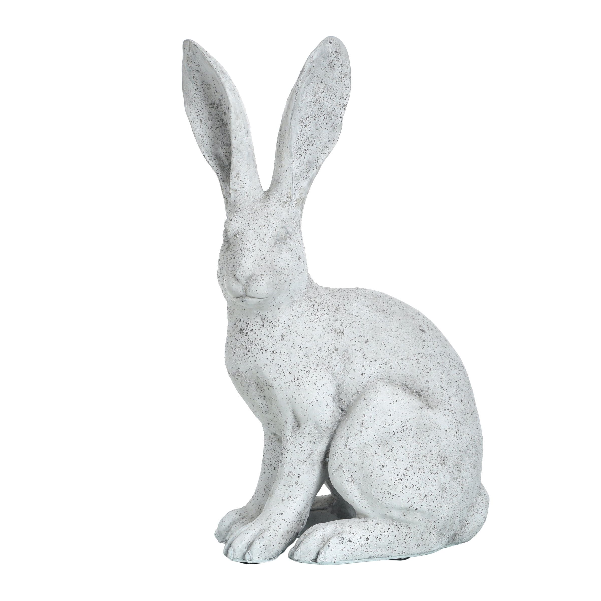 Distressed White Polyresin Hare Garden Statue