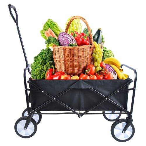 Black Heavy-Duty Folding Utility Wagon with Steel Frame